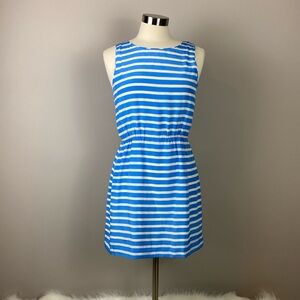 J. Crew Sheath Shift Dress Silk Striped Nautical Preppy Sleeveless Blue/White 8